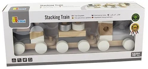 Drevený vláčik s kockami Viga 51611 sivý / biely