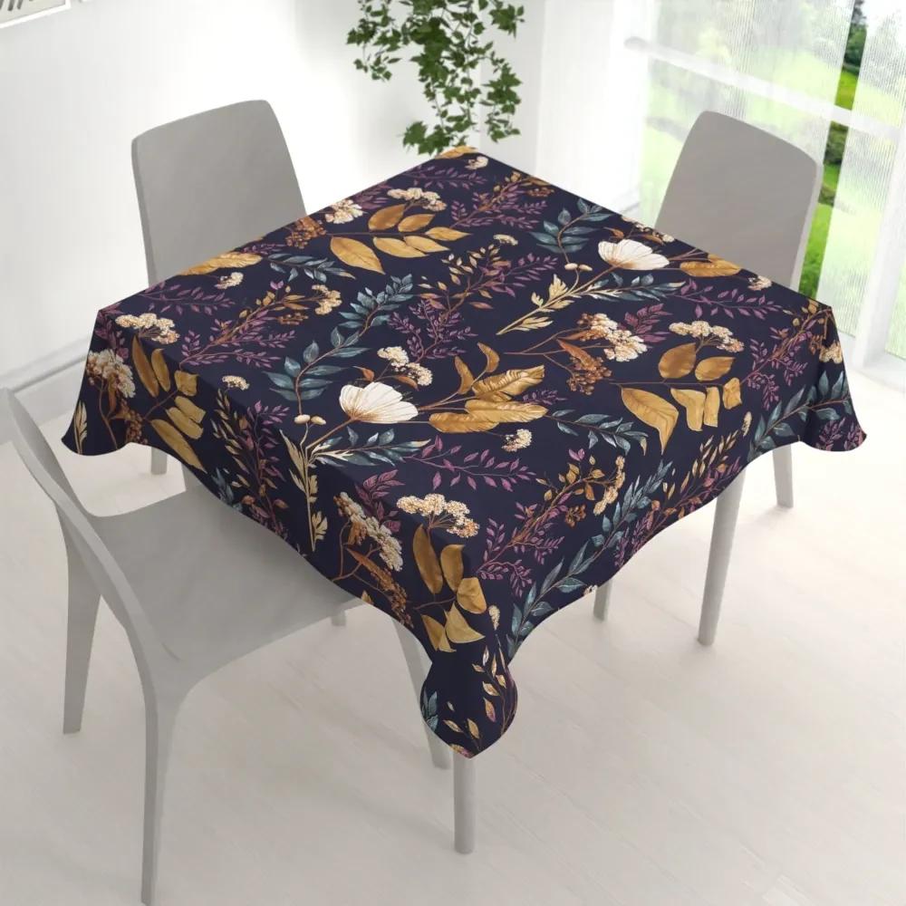 Biante Bavlnený štvorcový obrus Sandra SA-591 Jesenné vetvičky na tmavo modrom 90x90 cm