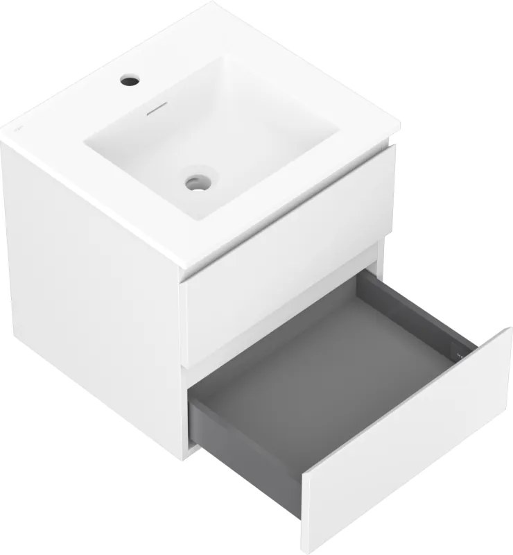 Mexen Orio, kúpeľňová skrinka 50 cm s umývadlom Otis, 2 zásuvky, biela matná, 91A10-05047-2-BFF01-W18M01
