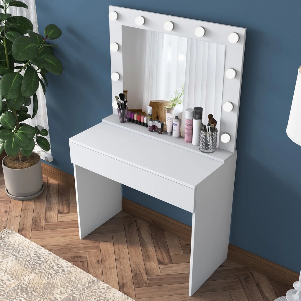 Minimalistický toaletní stolek Alisson II s LED zrcadlem bílý