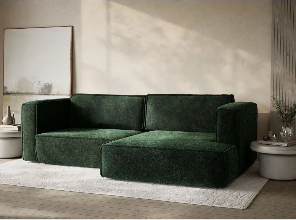 Tmavozelená ženilková rozkladacia/s úložným priestorom rohová pohovka (pravý roh/s leňoškou) Velto – Maison de Rêve