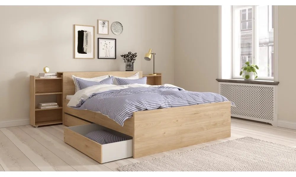 Dvojlôžková posteľ v dekore duba bez roštu 140x200 cm v prírodnej farbe Naia – Tvilum