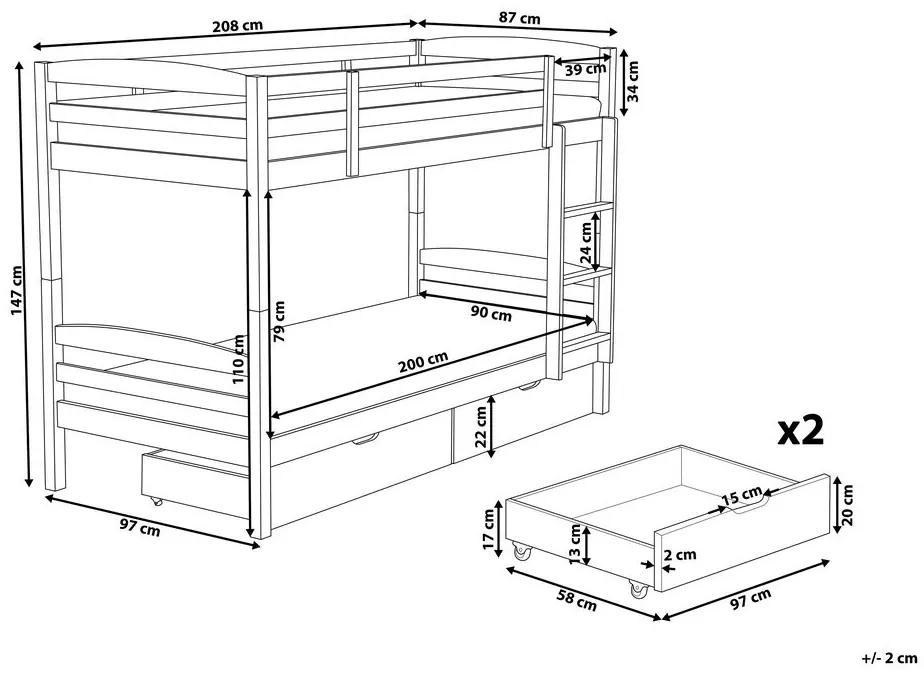 Poschodová posteľ 90 cm Rigel (tmavé drevo) (s roštom a úložným priestorom). Vlastná spoľahlivá doprava až k Vám domov. 1075552