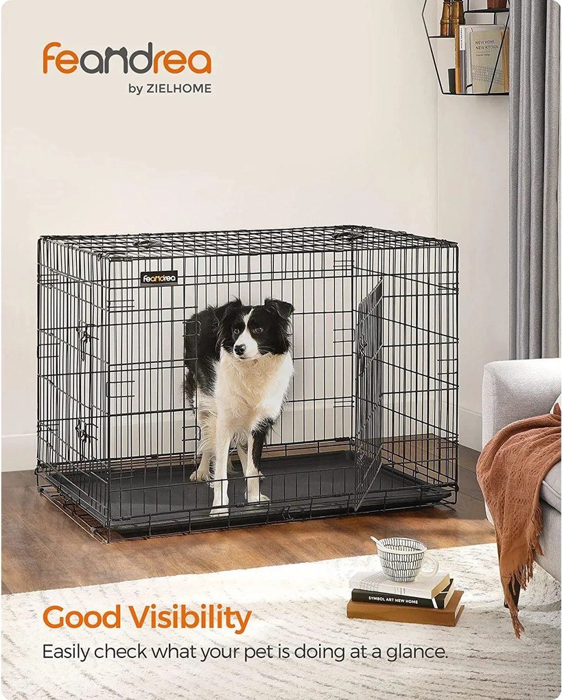 Klietka pre psov, XL prepravný box, skladací, 2 dvierka, čierna