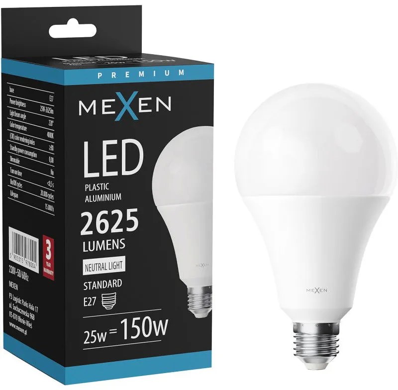 Mexen Nova, LED žiarovka E27, A95, 25W, teplá - 3000K, 2625 lm - L100-E27-2530-01