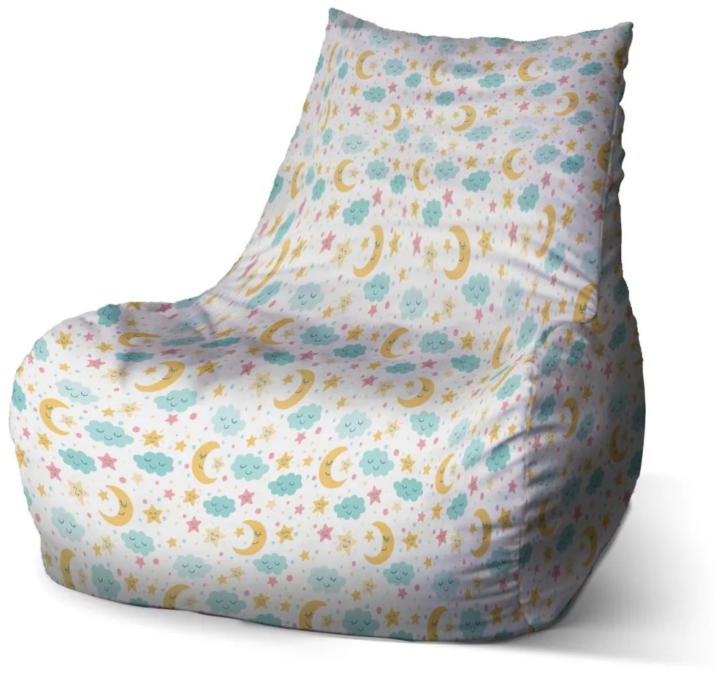Sablio Sedací vak Bean Mesiac a modré obláčiky - 100 x 90 x 45 cm