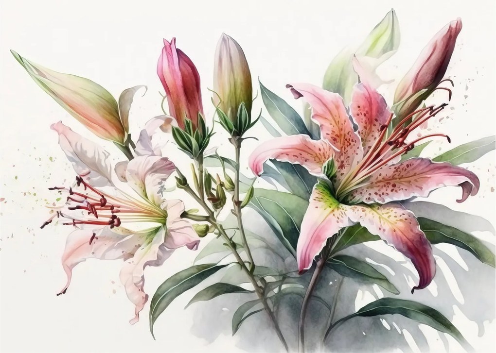 Sklenený obraz - Ľalia, ilustrácie (70x50 cm)