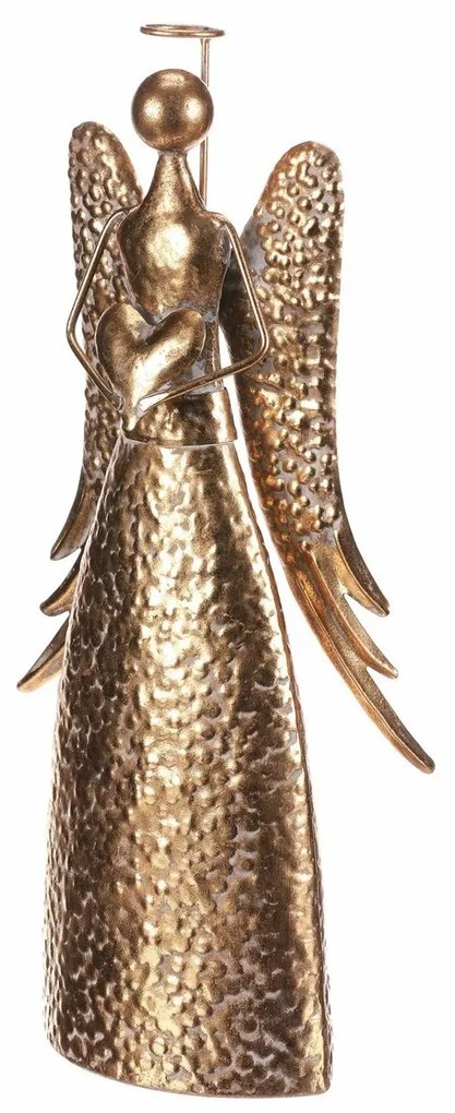 Vianočná kovová dekorácia Anjel 42 cm so srdcom, zlatá, 42 cm