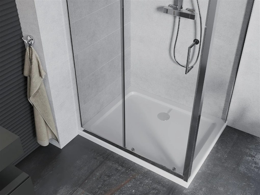 Mexen APIA, sprchový kút s posuvnými dverami 120 (dvere) x 80 (stena) cm, 5mm číre sklo, chrómový profil + slim sprchová vanička 5cm, 840-120-080-01-00-4010