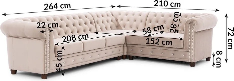 Béžová zamatová rozkladacia rohová pohovka (pravý roh/do L) York Blik – Ropez