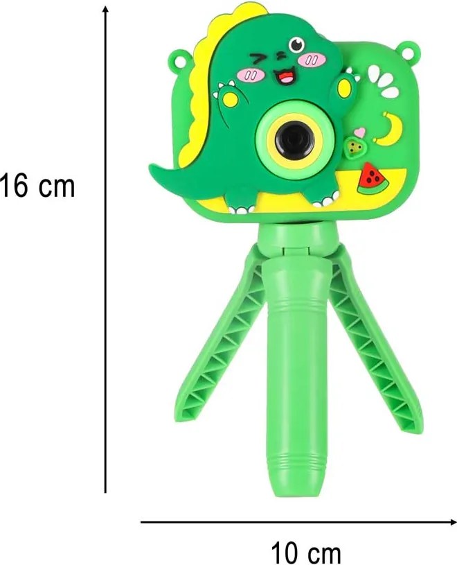 Detský digitálny fotoaparát KIK Dinosaurus so statívom, zelený