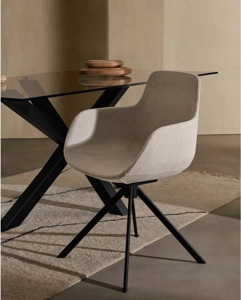 Béžové čalúnené jedálenské kreslá v súprave s podrúčkami 2 ks Tissiana – Kave Home