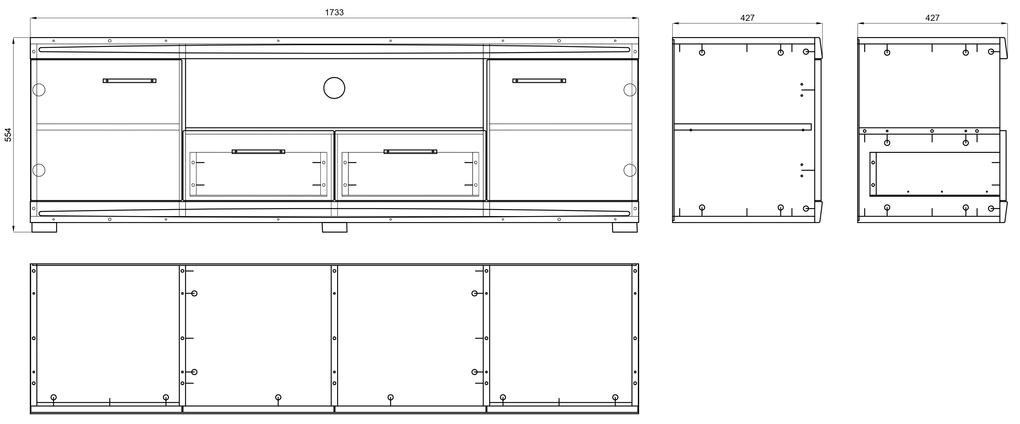 TV stolík (komoda) SIMPLE D2SZ2 betón / biely lesk