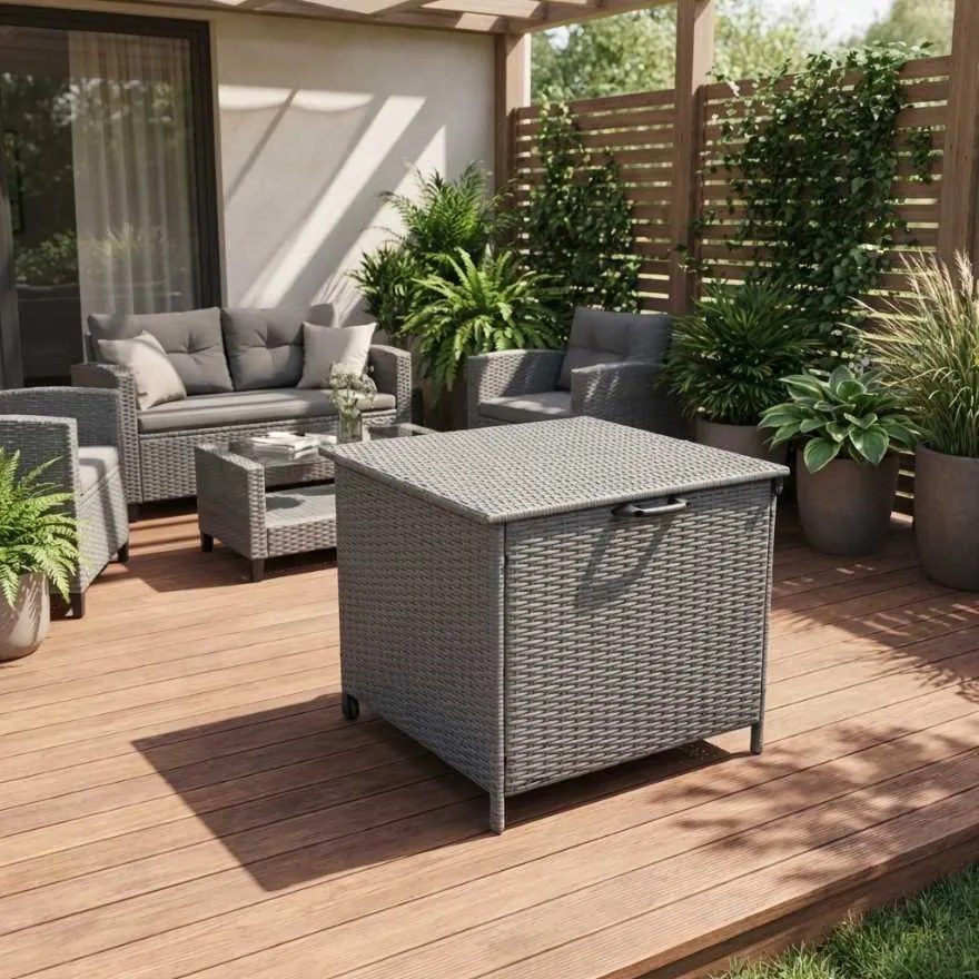 Sivý záhradný úložný box z technoratanu XL