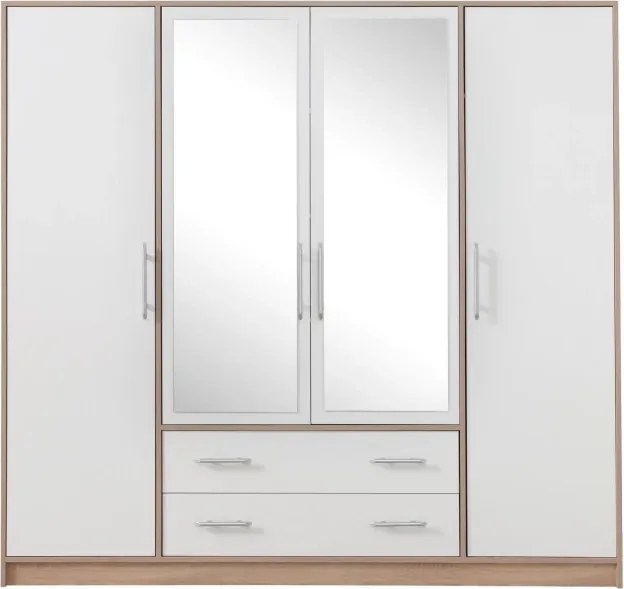 Šatník Smart 200 cm, dub sonoma / biela, zrkadlo