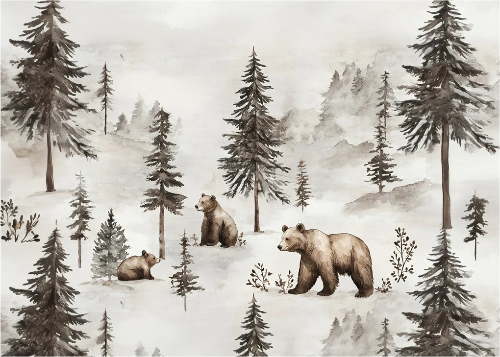Sklenený obraz - Les s medveďmi (70x50 cm)