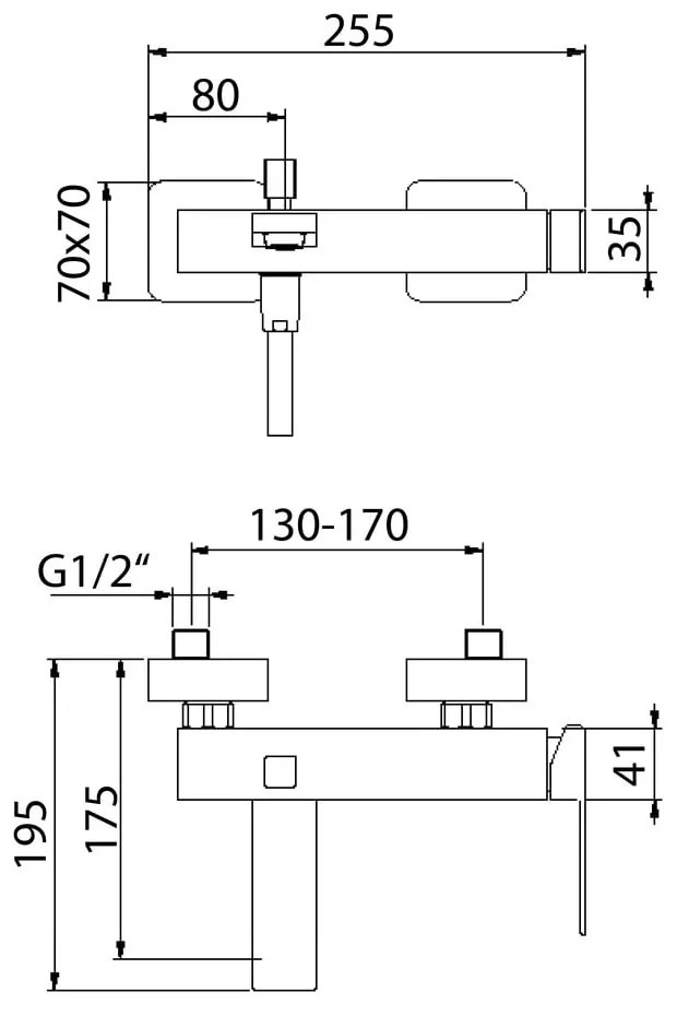 Matne čierna nástenná vaňová batéria (2 výstupy) Latus – Sapho
