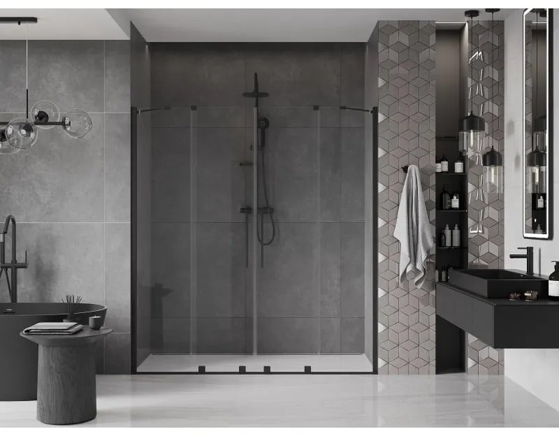 Mexen Velar Duo, posuvné dvere do otvoru 170x200 cm, 8mm číre sklo, čierna matná, 871-170-000-02-70