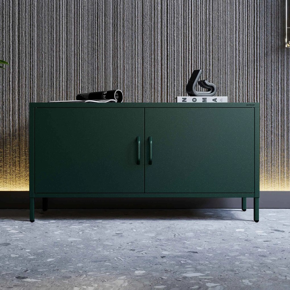 TV skrinka kovová na nožičkách fľaškovo zelená, 1150x595x400 mm: ROSA Modern
