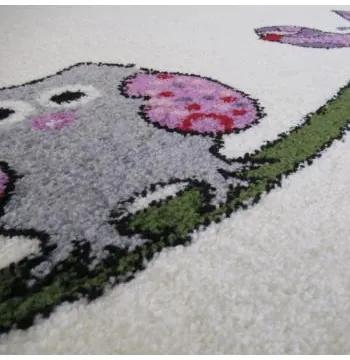 Biely detský koberec s motívom sovičiek