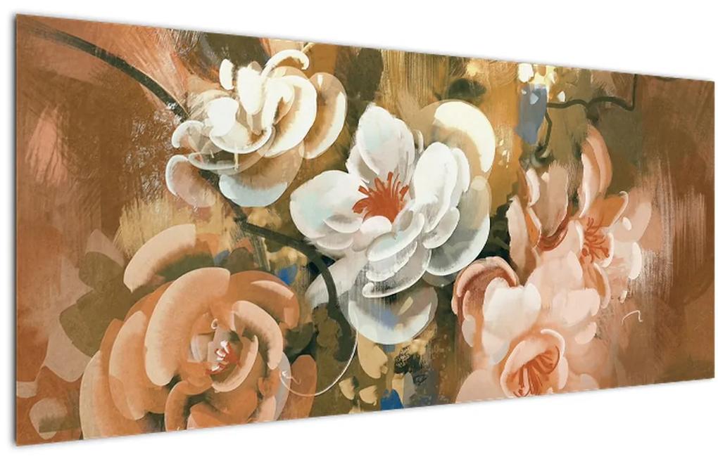 Obraz - Maľovaná kytica kvetov (120x50 cm)