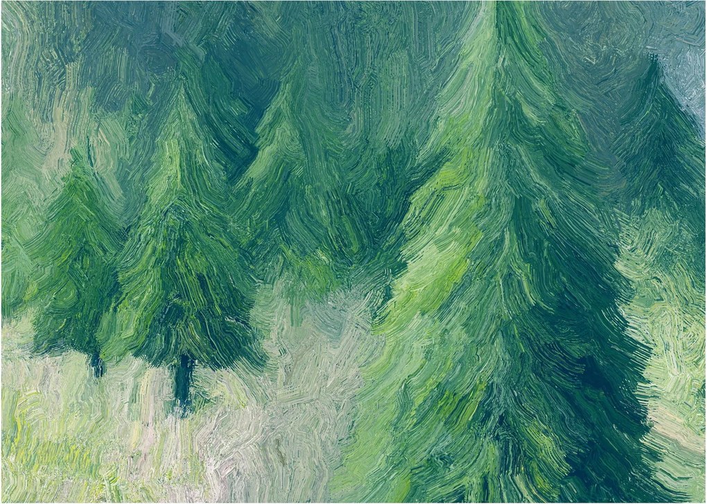 Sklenený obraz - Maľované ihličnany (70x50 cm)
