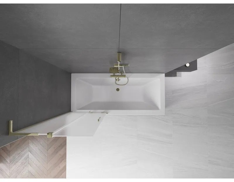 Mexen Velar L, 2-krídlová posuvná vaňová zástena 85 x 150 cm, 8mm sklo námraza, zlatá lesklá, 896-085-003-31-50