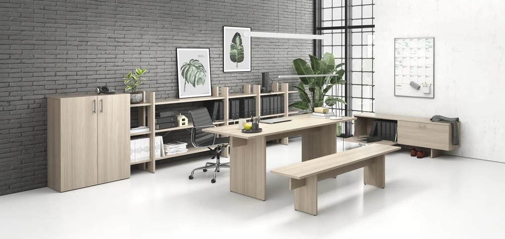 Kancelársky regál vysoký krátky SOLID, 1250 x 400 x 1825 mm, dub prírodný