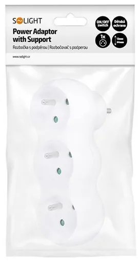 SOLIGHT Rozbočovač s podperou, 3 x 10A, biela