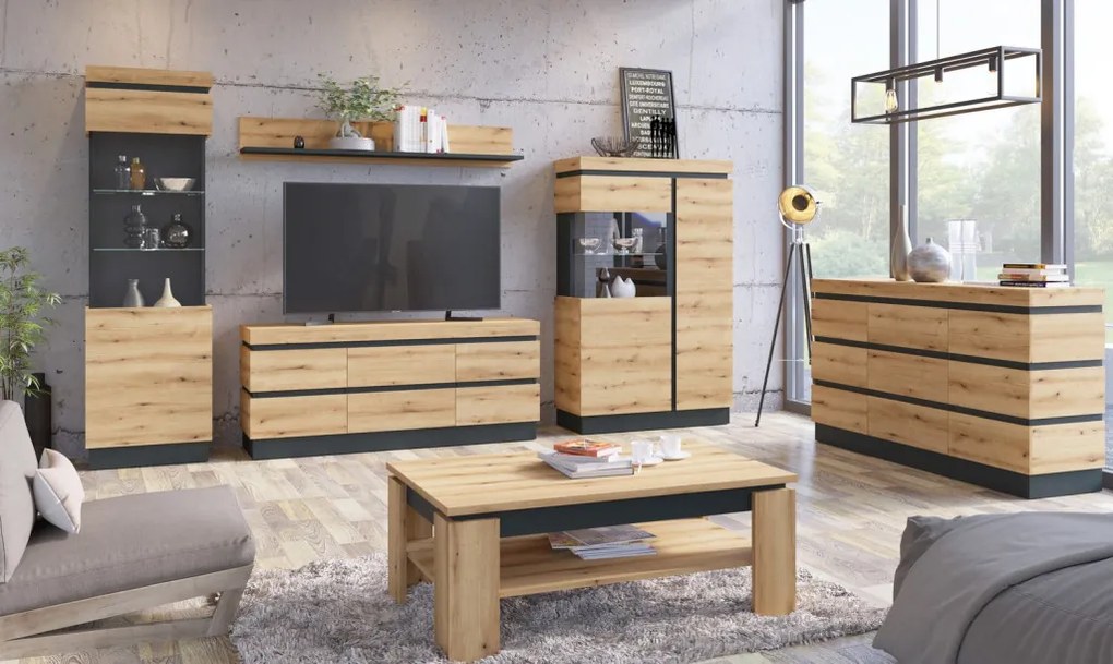 Úložná komoda Corte, dub coast/tmavo šedá