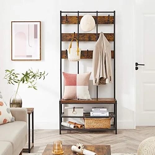 Vešiak na kabáty a botník, čierna farba, 184x84x30cm