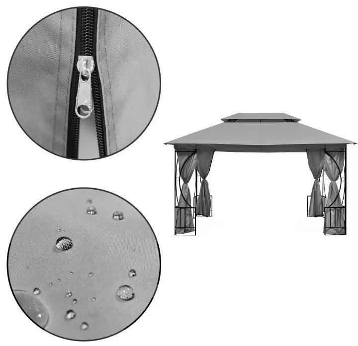 Záhradný pavilónový stan 3x3m - sivý - plné steny