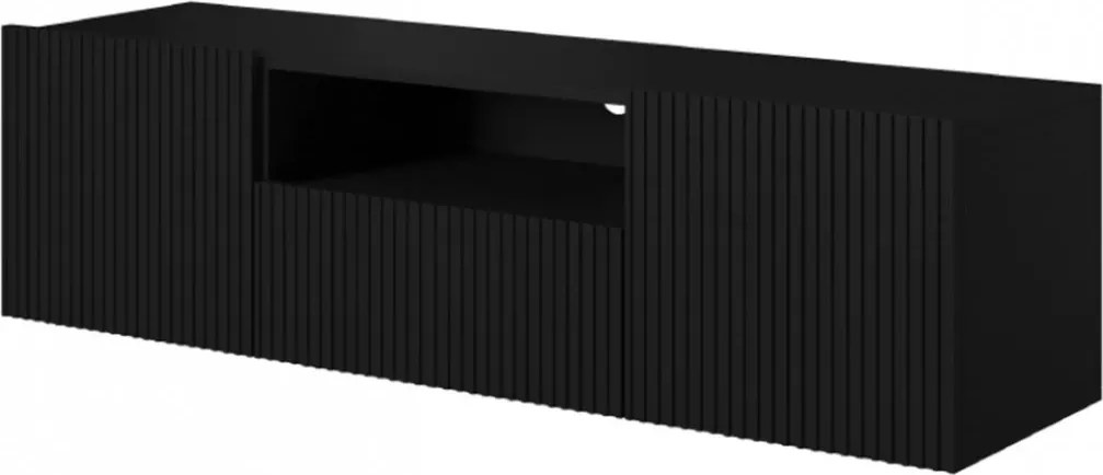 Závesný TV stolík Nicole 150 cm s otvorenou policou - čierny mat