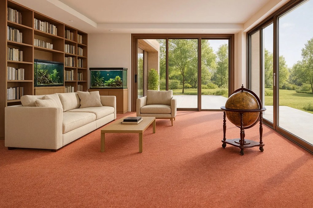 Vopi, Metrážny koberec Astra terra - neúčtujeme odrezky z role, na mieru, šíře 1,33m,1m,2m,3m,4m,na mieru, neúčtujeme odrezky, oranžová, ab (mriežka), chodba / predsieň