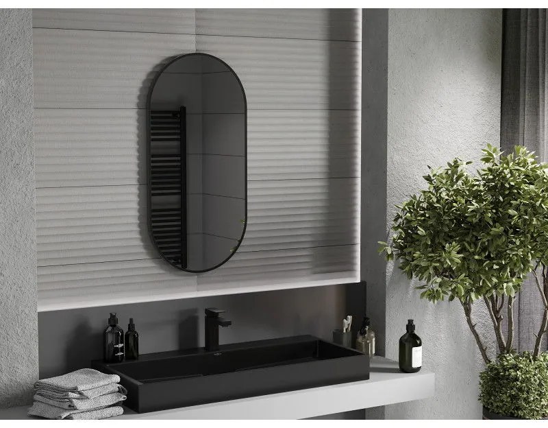 Mexen Loft, oválne kúpeľňové zrkadlo 90 x 45 cm, farba rámu čierna matná, 9851-090-045-000-70