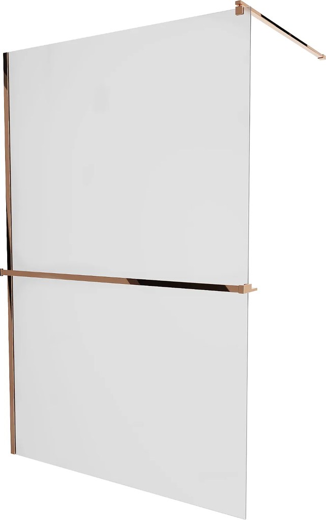 Mexen Kioto+, sprchová zástena s poličkou a držiakom na uteráky 140 x 200 cm, 8mm sklo námraza, profil ružové zlato, 800-140-121-60-30