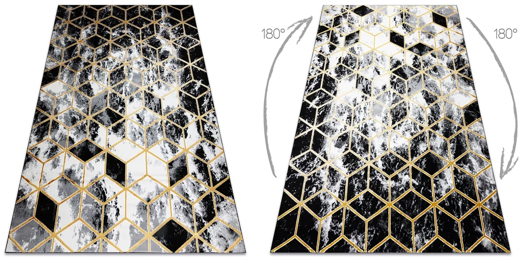 Koberec moderný 3D GLOSS 409A 82 Kocky, glamour, art deco čierno / zlato / sivý