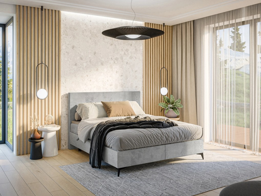 Manželská posteľ Boxspring 160 cm Ricky (sivá) (s matracom a úl. priestorom). Akcia -20%. Vlastná spoľahlivá doprava až k Vám domov. 1043439