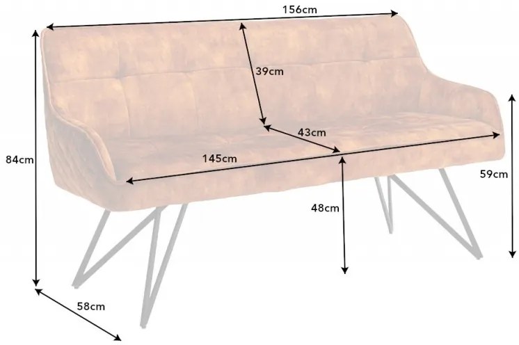 Lavica Euphoria 160cm zamat horčicovo žltá