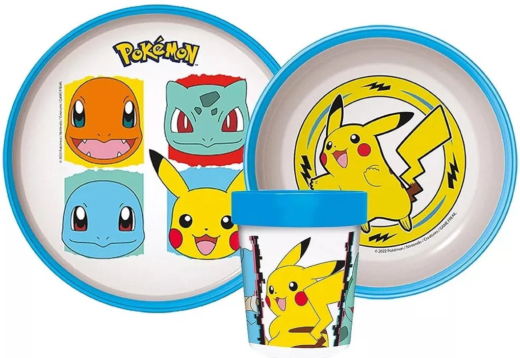 Sada plastového riadu Pokémoni s kelímkom a protišmykom - 3 diely