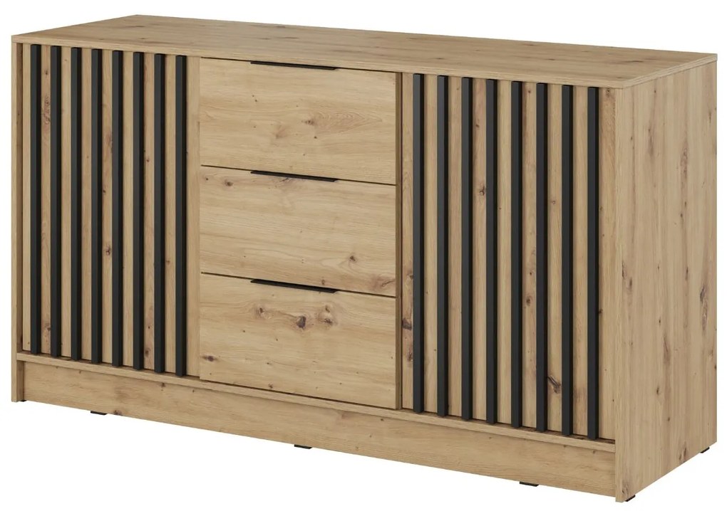 Komoda Nelly 3D, čierne lamely, dub artisan
