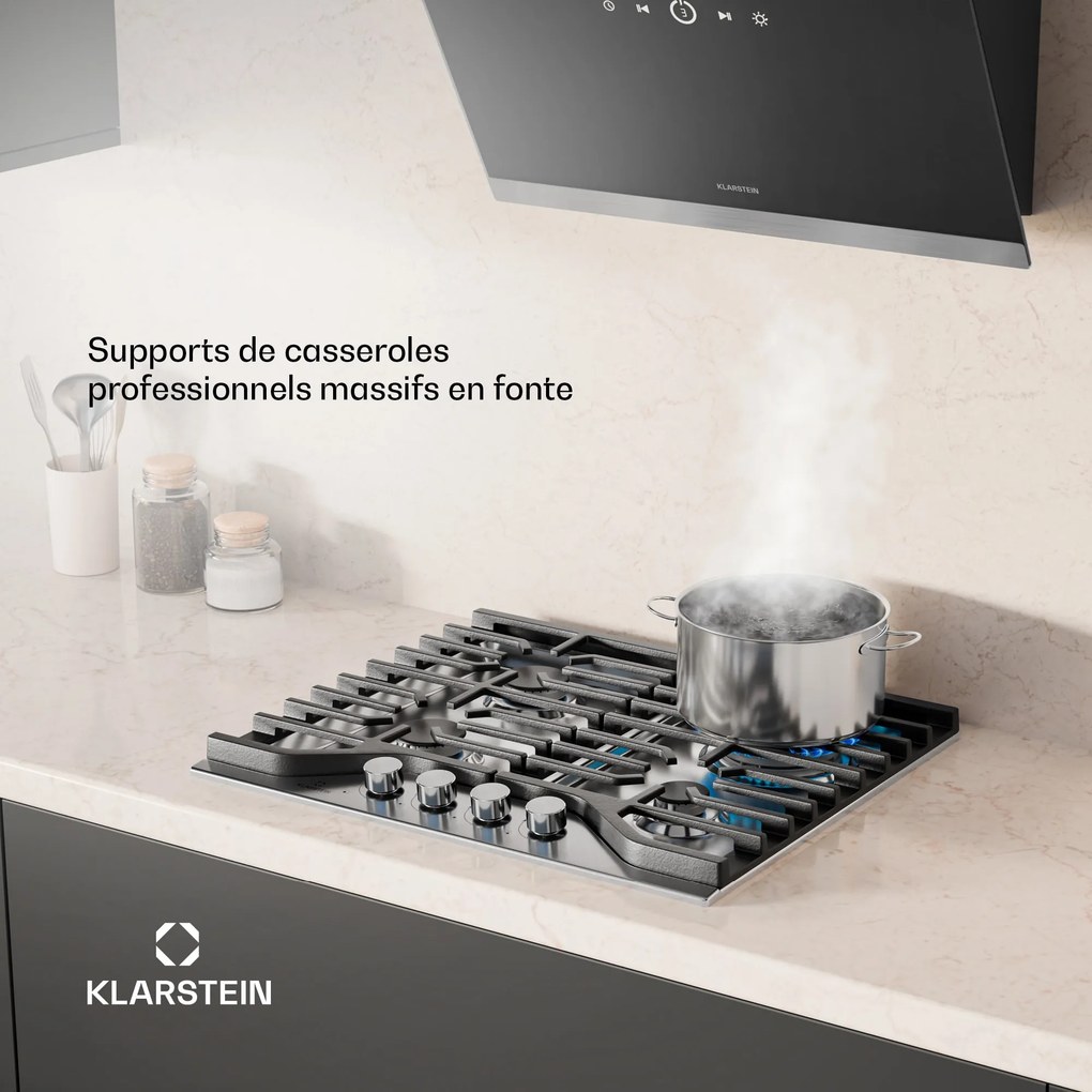 Klarstein Turbocast plynová varná doska | nerez 304 | 4 horáky | profesionálny liatinový držiak | Wok horák