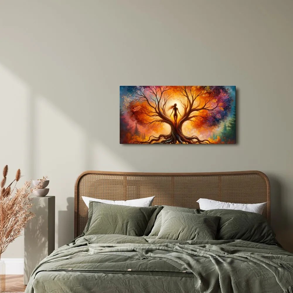 Obraz jesenný strom života s postavou