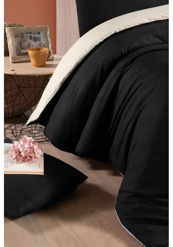 Čierno-krémové bavlnené obliečky na dvojlôžko/predĺžené s plachtou 200x220 cm - Mila Home