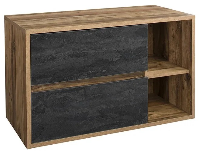 Závesná skrinka Hampton Concrete s doskou a umývadlom 100 cm tmavý betón/dub hunton