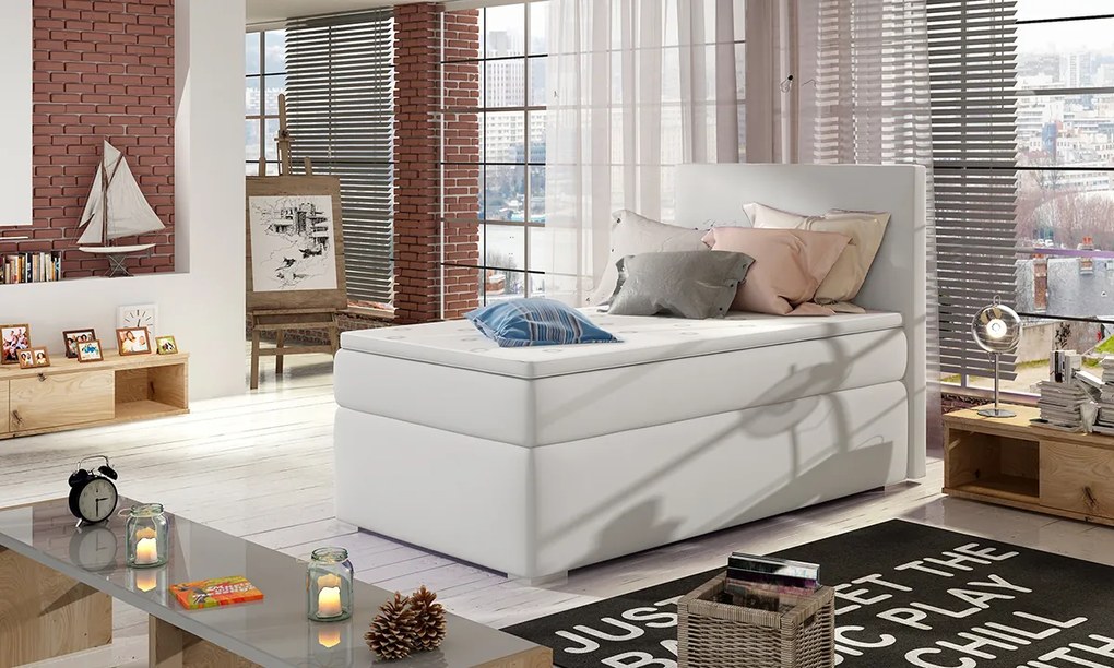Čalúnená jednolôžková posteľ s úložným priestorom Rodrigo 90 L - biela