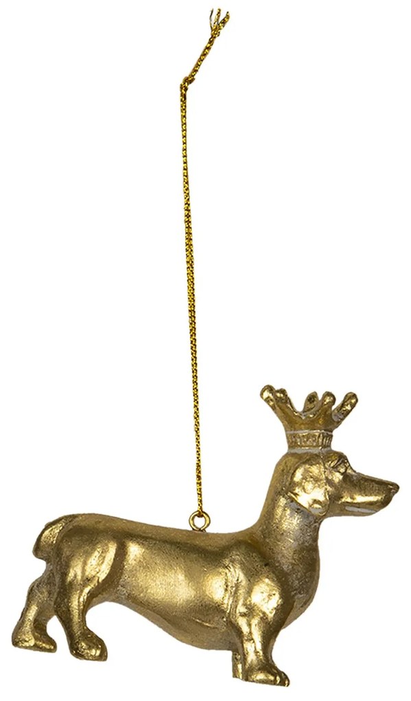 Zlatá závesná dekoratívne ozdoba psa s korunkou - 8 * 3 * 6 cm
