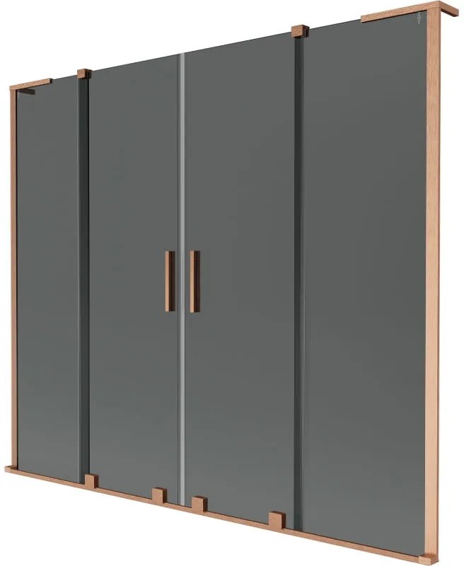 Mexen Velar L Duo, 2-krídlová posuvná vaňová zástena 200 x 150 cm, 8mm šedé sklo, medená matná, 896-200-003-42-65