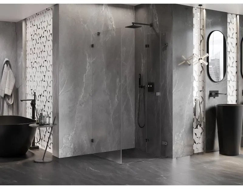 Mexen Lunar-F, 1-krídlový sprchový kút so skladacími dverami, pravý, 90 x 90 cm, 8mm číre sklo, grafitový profil, 836-090-090-66-00-P