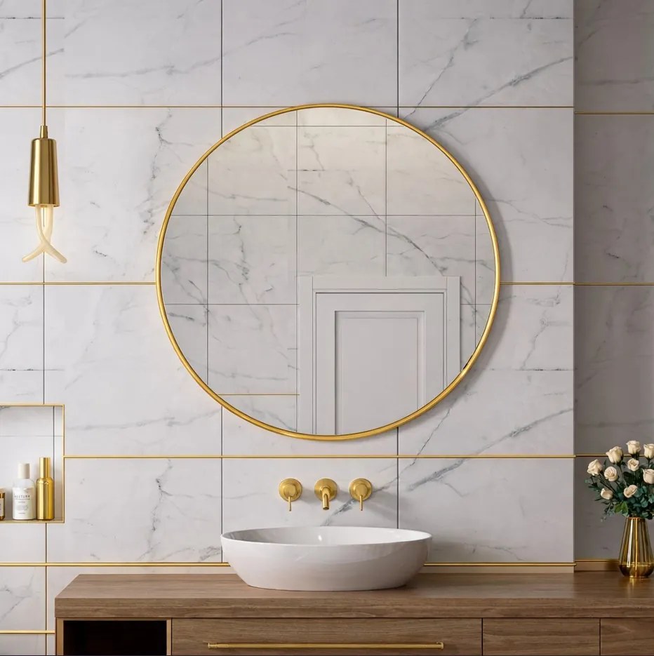 Erga Round, okrúhle zrkadlo 100cm, zlatý rám, ERG-V01-ROUND-1010-GD